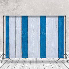 Lofaris Blue White Painted Vertical Stripe Wood Backdrop