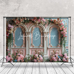 Lofaris Blue White Pink Floral Luxury Retro Wall Backdrop