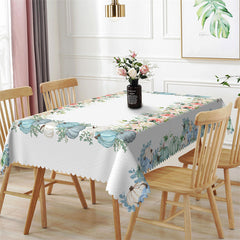 Lofaris Blue White Pumpkins Pink Flowers Kictchen Tablecloth