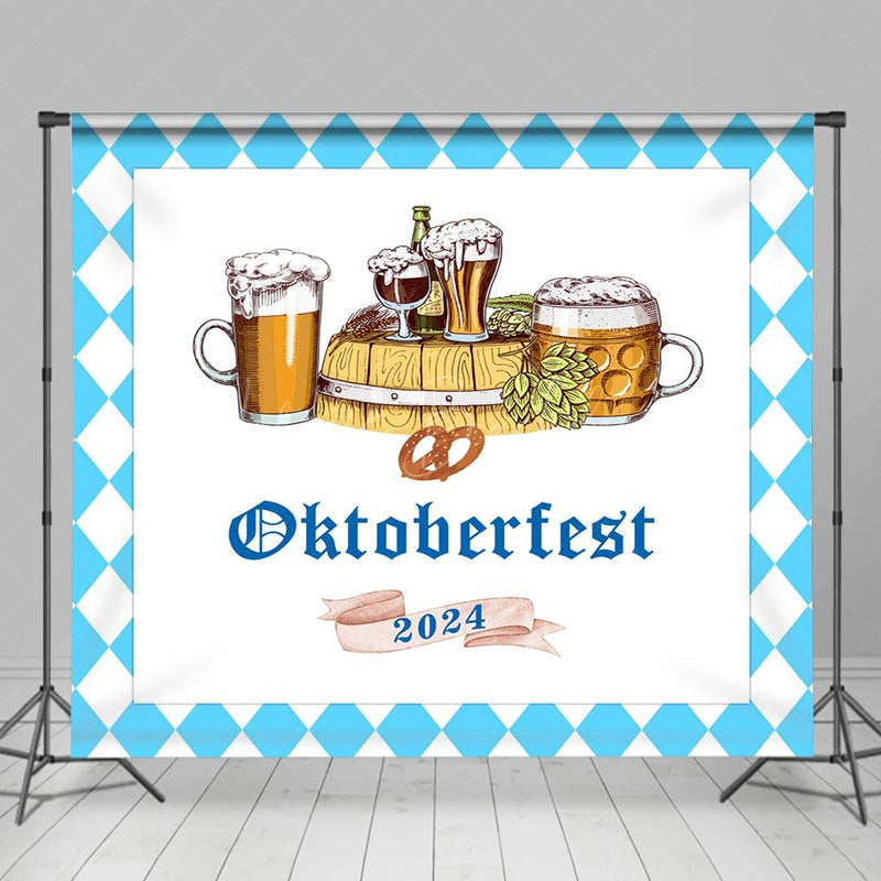 Lofaris Blue White Rhombus 2024 Oktoberfest Party Backdrop