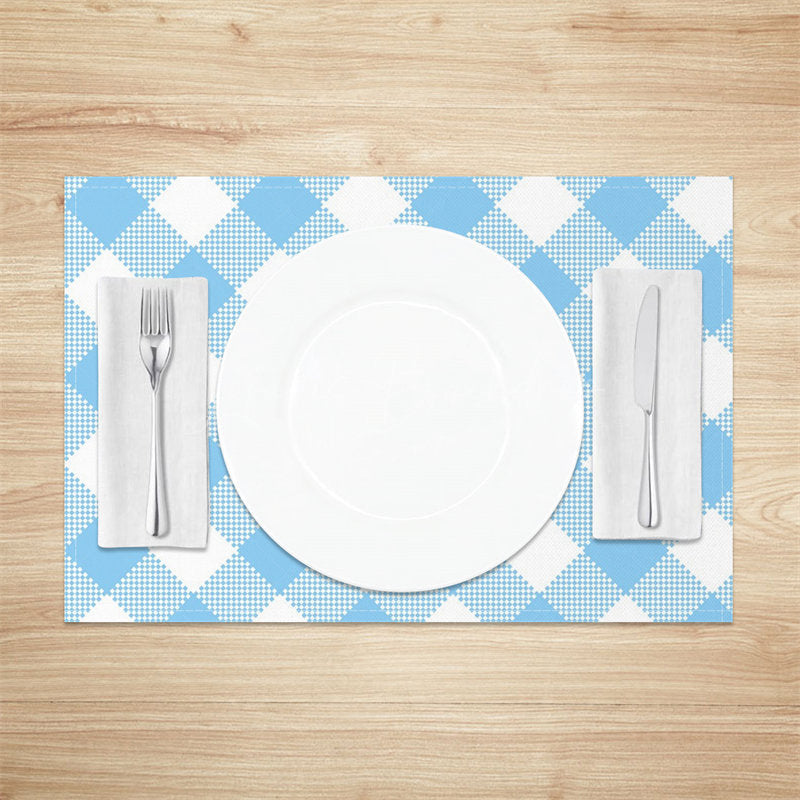 Lofaris Blue White Rhombus Plaid Dining Set Of 4 Placemats