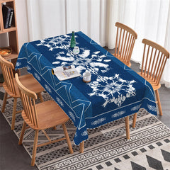 Lofaris Blue White Snowflake Pattern Rectangle Tablecloth