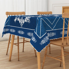 Lofaris Blue White Snowflake Pattern Rectangle Tablecloth