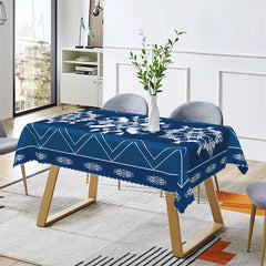 Lofaris Blue White Snowflake Pattern Rectangle Tablecloth