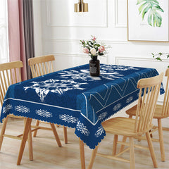 Lofaris Blue White Snowflake Pattern Rectangle Tablecloth