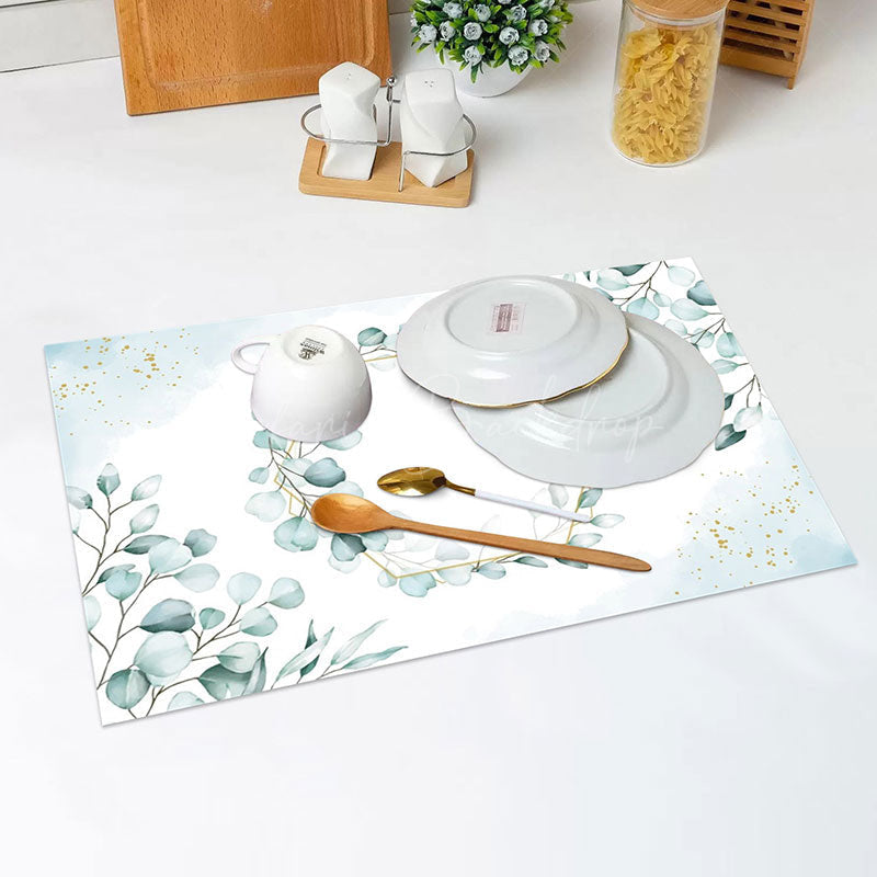 Lofaris Blue White Spring Leaves Dining Set Of 4 Placemats