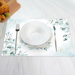 Lofaris Blue White Spring Leaves Dining Set Of 4 Placemats