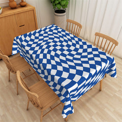 Lofaris Blue White Twisted Grid Simple Rectangle Tablecloth