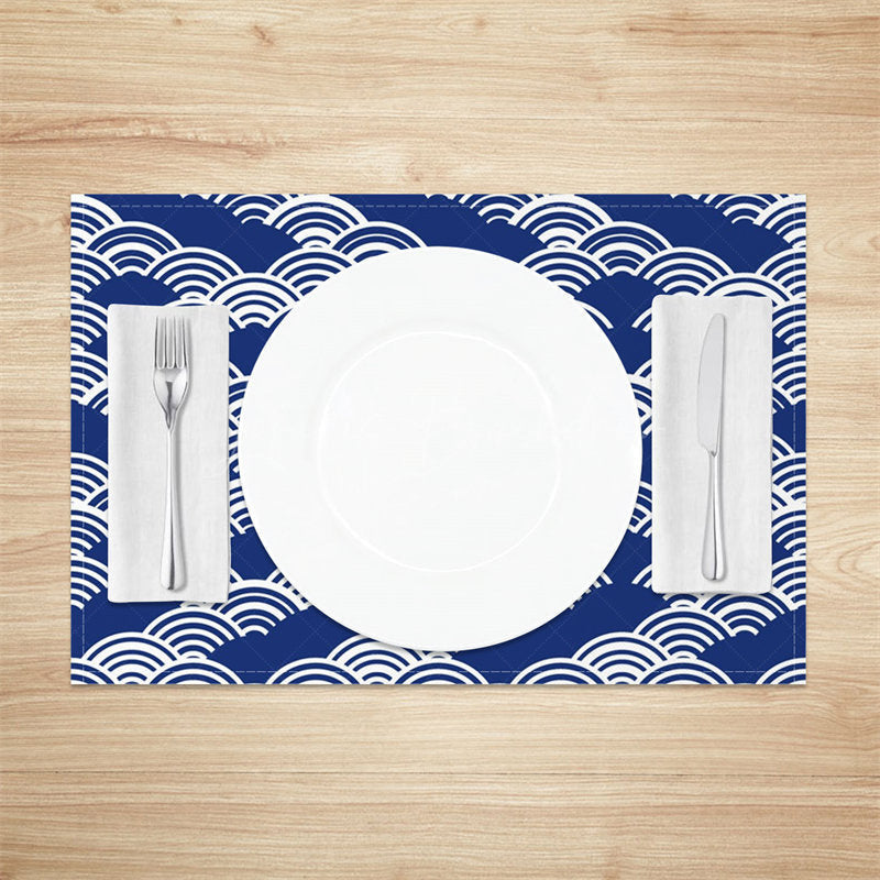 Lofaris Blue White Wavy Pattern Modern Set Of 4 Placemats