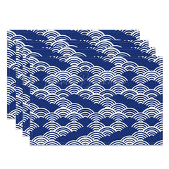 Lofaris Blue White Wavy Pattern Modern Set Of 4 Placemats