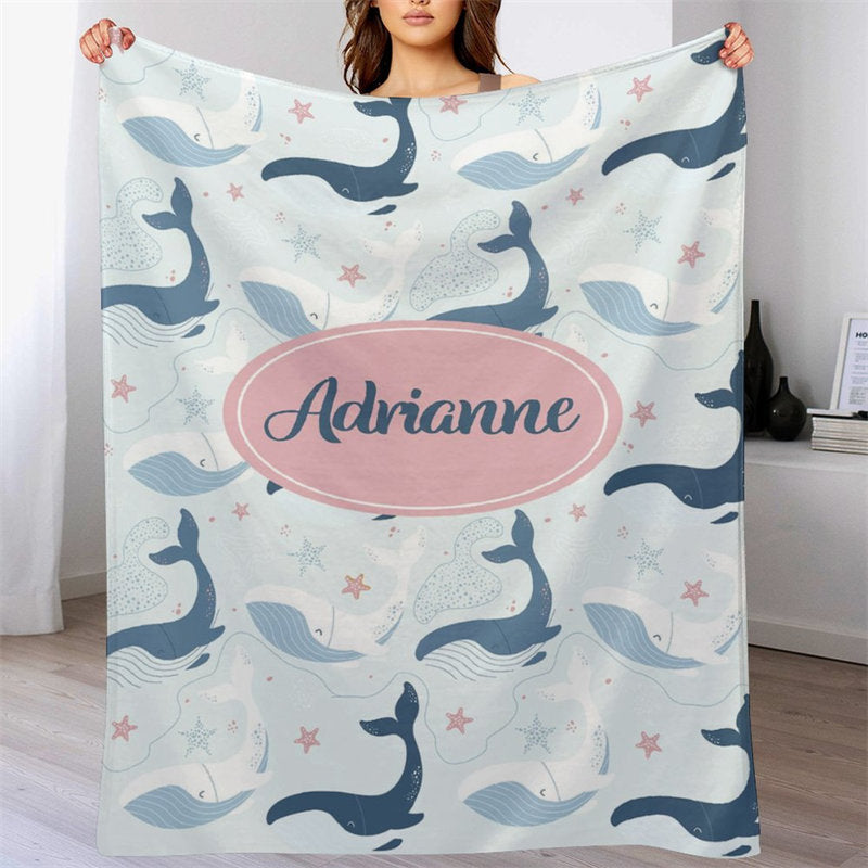 Lofaris Blue White Whales Stars Step And Repeat Custom Blanket