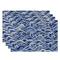 Lofaris Blue White Yellow Waves Pattern Set Of 4 Placemats