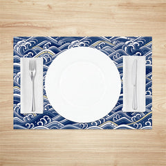 Lofaris Blue White Yellow Waves Pattern Set Of 4 Placemats