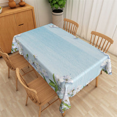 Lofaris Blue Wood Texture White Floral Tablecloth For Kitchen