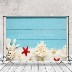 Lofaris Blue Wooden Sand Starfish Coastal Summer Backdrop