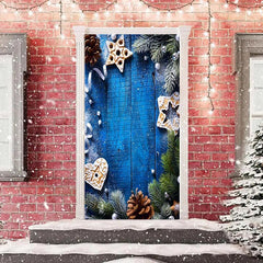 Lofaris Blue? Wooden Wall Green Leaves Christmas Door Cover