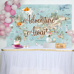 Lofaris Blue World Map Travel Baby Shower Backdrop For Boy