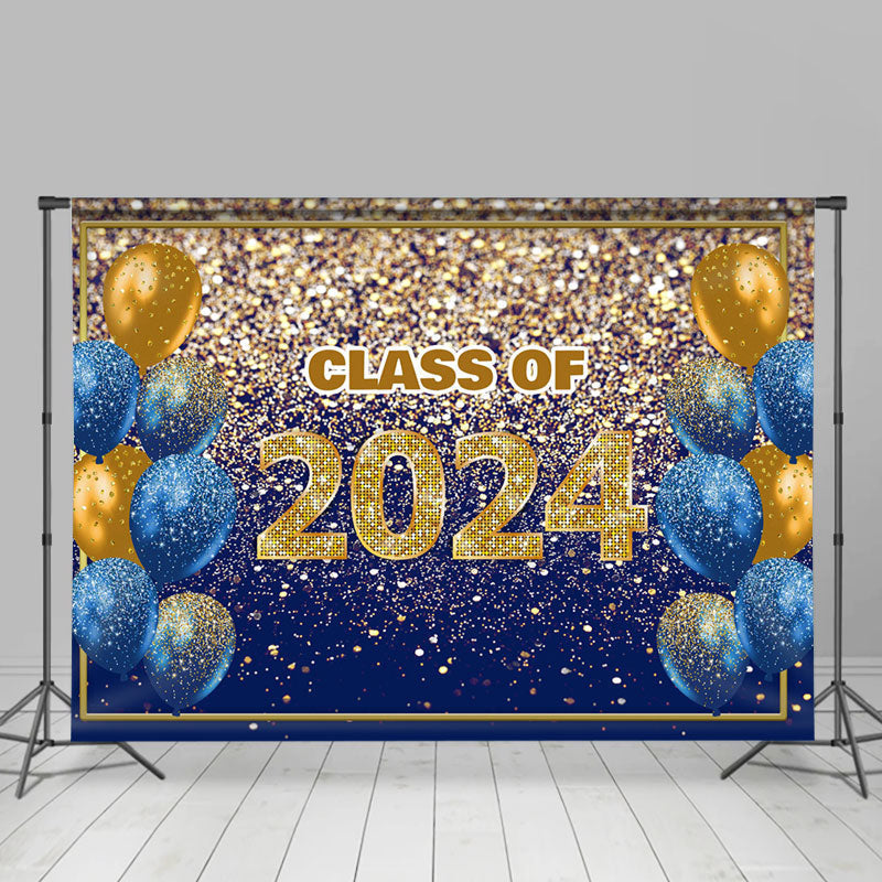 Lofaris Blue Yellow Balloons Glitter Graduation Backdrop