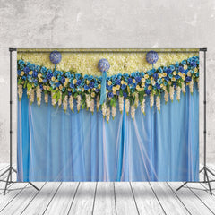 Lofaris Blue Yellow Floral Valentines Day Photo Backdrop