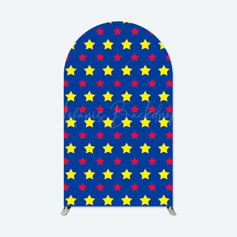 Lofaris Blue Yellow Red Stars Birthday Party Arch Backdrop