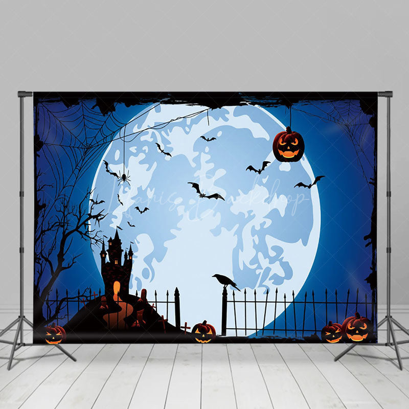 Lofaris Bluey Moon Vibe Pumpkin Bats Happy Halloween Backdrop