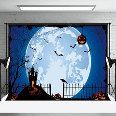 Lofaris Bluey Moon Vibe Pumpkin Bats Happy Halloween Backdrop