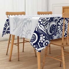 Lofaris Blurred Blue White Flower Pattern Rectangle Tablecloth