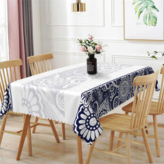 Lofaris Blurred Blue White Flower Pattern Rectangle Tablecloth