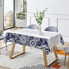 Lofaris Blurred Blue White Flower Pattern Rectangle Tablecloth