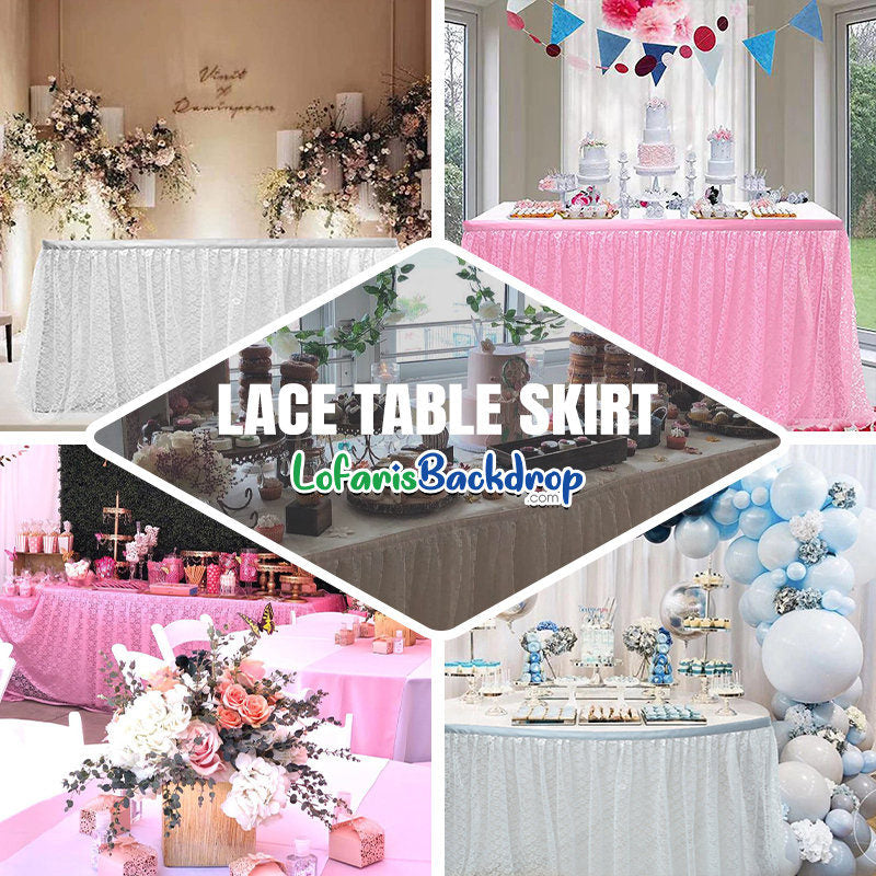 Blush Premium Pleated Lace Table Skirt For Events - Lofaris