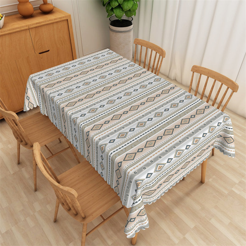 Lofaris Bohemian Vintage Beige Diamond Pattern Tablecloth