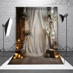 Lofaris Bohemian White Curtain Candles Wedding Backdrop