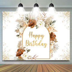 Lofaris Boho Arch Floral Plants Happy Birthday Backdrop