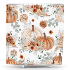 Lofaris Boho Autumn Floral Pumpkin Shower Curtain for Bathroom