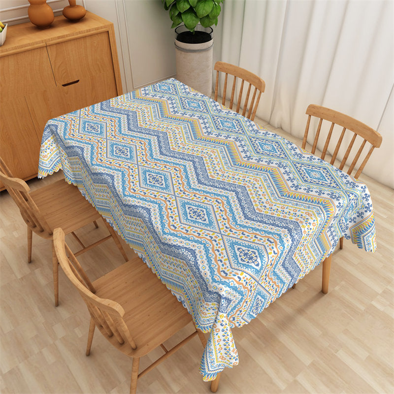 Lofaris Boho Blue Yellow African Style Pattern Tablecloth