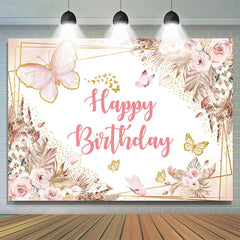 Lofaris Boho Butterfly Floral Birthday Backdrop For Girl