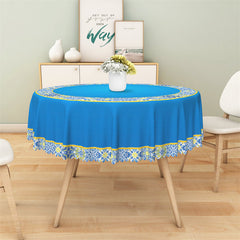 Lofaris Boho Classic Yellow Blue Pattern Round Tablecloth