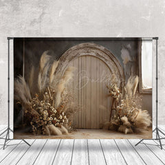 Lofaris Boho Dried Floral Brown Wooden Arch Door Backdrop