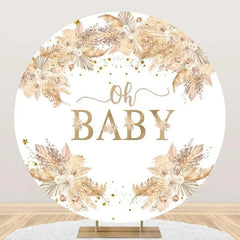 Lofaris Boho Dried Flower Feather Round Baby Shower Backdrop