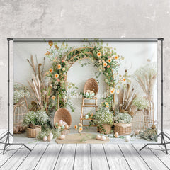 Lofaris Boho Dried Flowers Basket Eggs Easter Photo Backdrop