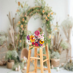 Lofaris Boho Dried Flowers Basket Eggs Easter Photo Backdrop