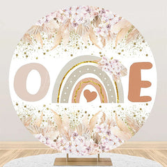 Lofaris Boho Feather Rainbow Round 1st Birthday Backdrop