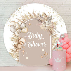 Lofaris Boho Floral Bear Balloon Round Baby Shower Backdrop