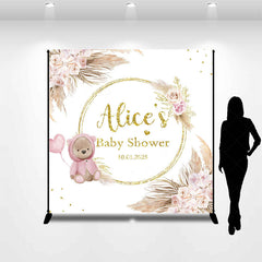 Lofaris Boho Floral Bear Custom Name Baby Shower Backdrop