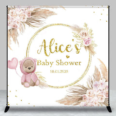 Lofaris Boho Floral Bear Custom Name Baby Shower Backdrop