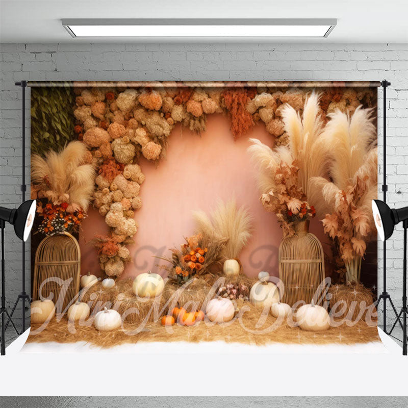 Lofaris Boho Floral Bulrush Pumpkin Photo Booth Backdrop