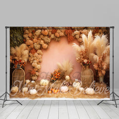 Lofaris Boho Floral Bulrush Pumpkin Photo Booth Backdrop