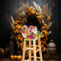 Lofaris Boho Floral Feather Pumpkins Autumn Photo Backdrop