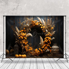 Lofaris Boho Floral Feather Pumpkins Autumn Photo Backdrop