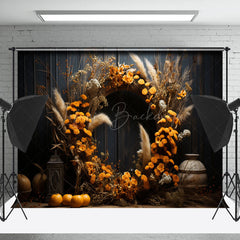 Lofaris Boho Floral Feather Pumpkins Autumn Photo Backdrop